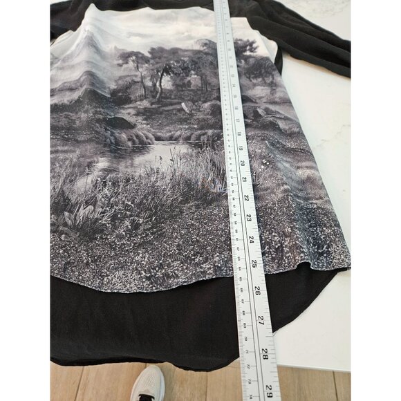 BCBGMaxAzria Silk Addy Blouse Sz. Small Landscape Print Artsy Art To Wear B&W - Picture 12 of 12